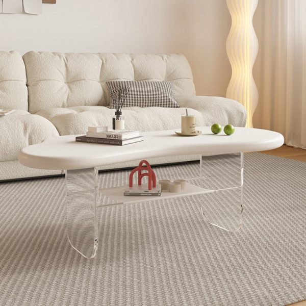 Modern Minimalist Cloud Elliptical Plate Acrylic Leather Coffee Table 2-Tier For Living Room - Image 4