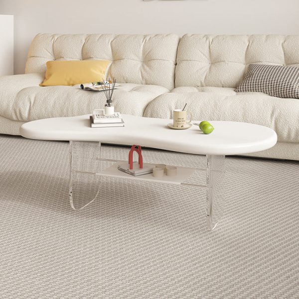 Modern Minimalist Cloud Elliptical Plate Acrylic Leather Coffee Table 2-Tier For Living Room - Image 17