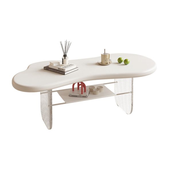 Modern Minimalist Cloud Elliptical Plate Acrylic Leather Coffee Table 2-Tier For Living Room - Image 19