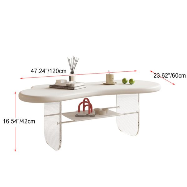 Modern Minimalist Cloud Elliptical Plate Acrylic Leather Coffee Table 2-Tier For Living Room - Image 7