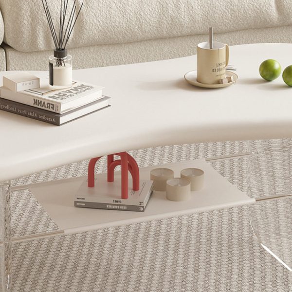 Modern Minimalist Cloud Elliptical Plate Acrylic Leather Coffee Table 2-Tier For Living Room - Image 10