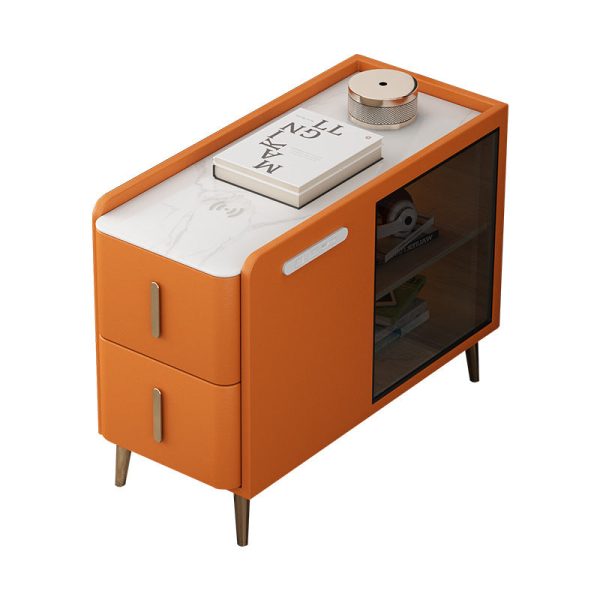 Modern Simplicity Rectangular Leather Solid Wood Slab Side Table 2-Drawer For Living Room - Image 14