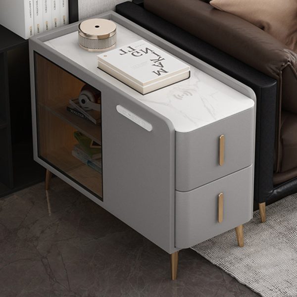 Modern Simplicity Rectangular Leather Solid Wood Slab Side Table 2-Drawer For Living Room - Image 11