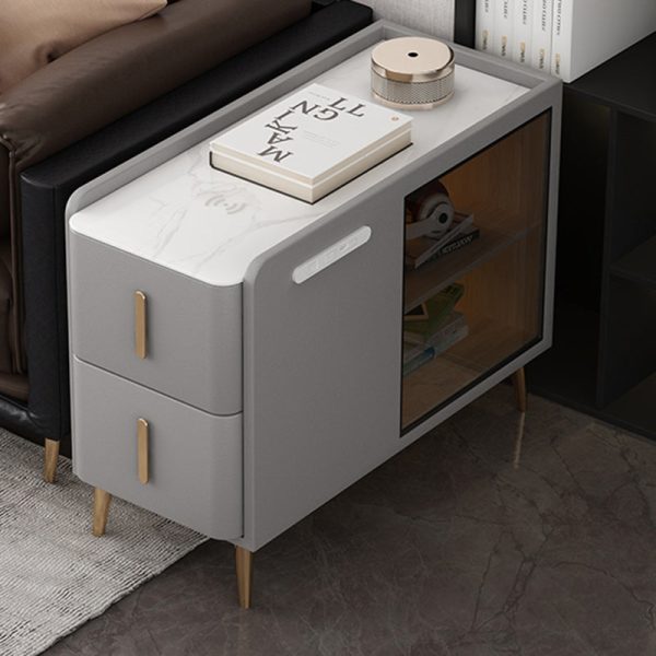 Modern Simplicity Rectangular Leather Solid Wood Slab Side Table 2-Drawer For Living Room - Image 2