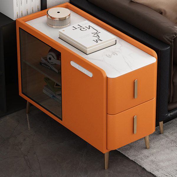 Modern Simplicity Rectangular Leather Solid Wood Slab Side Table 2-Drawer For Living Room - Image 4