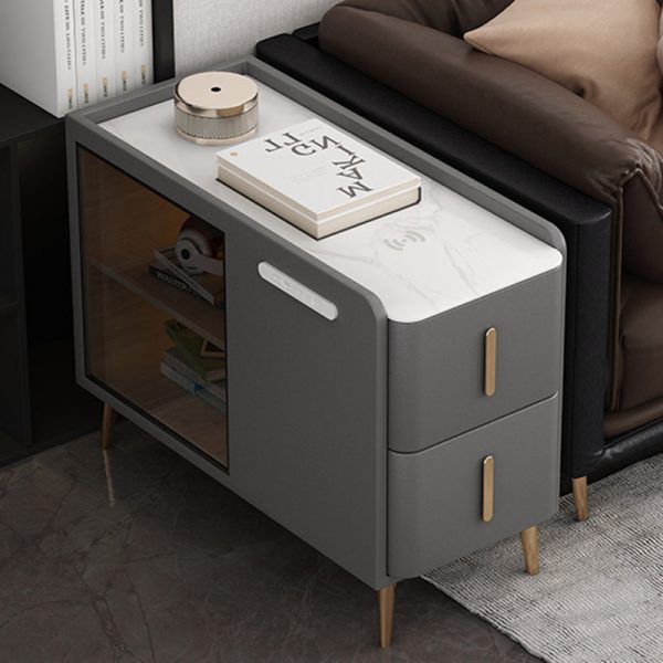 Modern Simplicity Rectangular Leather Solid Wood Slab Side Table 2-Drawer For Living Room - Image 12