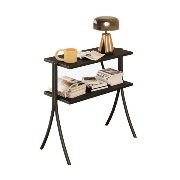 Contemporary Retro Rectangular Y-Shape Frame Solid Wood Iron Side Table 2-Tier For Living Room - Image 36