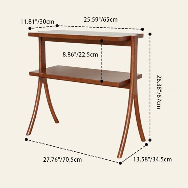 Contemporary Retro Rectangular Y-Shape Frame Solid Wood Iron Side Table 2-Tier For Living Room - Image 6