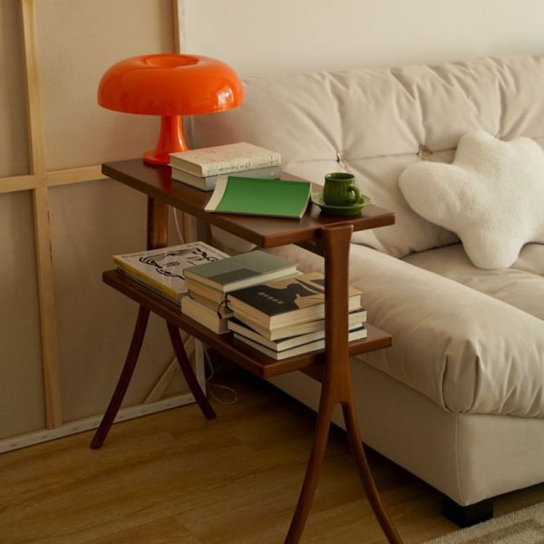 Contemporary Retro Rectangular Y-Shape Frame Solid Wood Iron Side Table 2-Tier For Living Room - Image 5