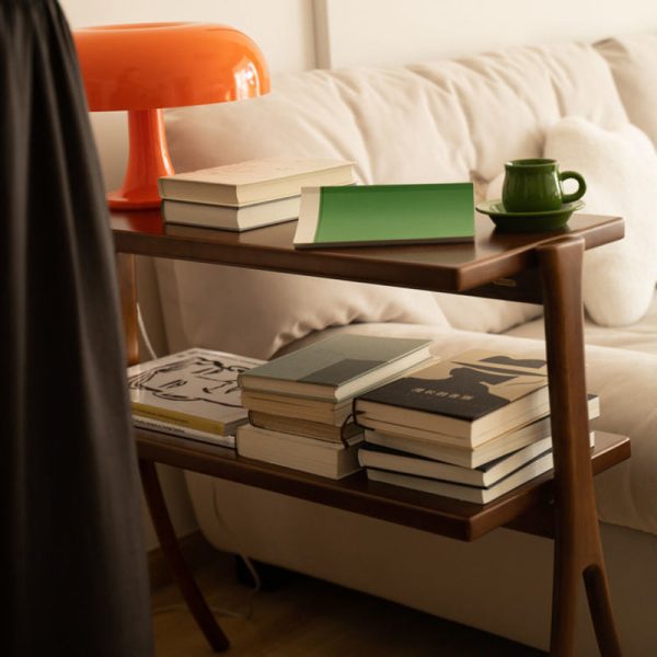 Contemporary Retro Rectangular Y-Shape Frame Solid Wood Iron Side Table 2-Tier For Living Room - Image 14