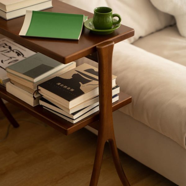Contemporary Retro Rectangular Y-Shape Frame Solid Wood Iron Side Table 2-Tier For Living Room - Image 13