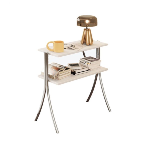 Contemporary Retro Rectangular Y-Shape Frame Solid Wood Iron Side Table 2-Tier For Living Room - Image 37