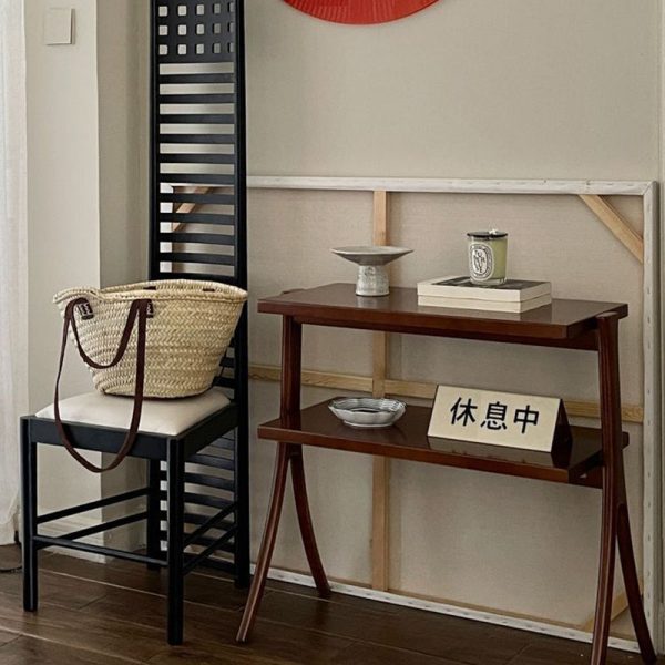 Contemporary Retro Rectangular Y-Shape Frame Solid Wood Iron Side Table 2-Tier For Living Room - Image 35