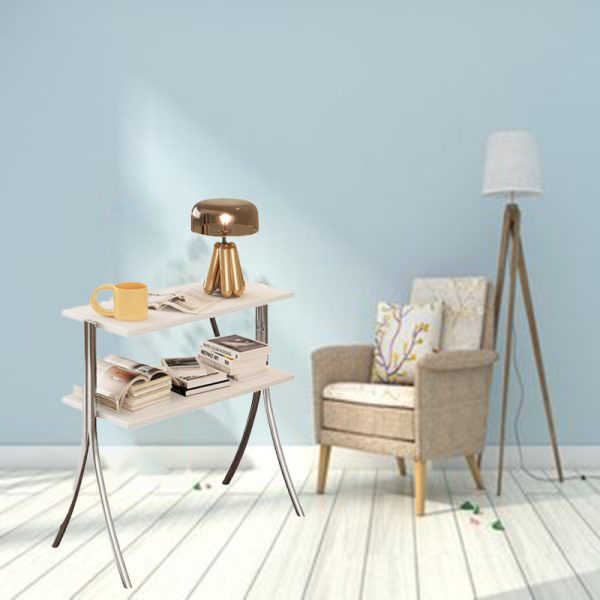 Contemporary Retro Rectangular Y-Shape Frame Solid Wood Iron Side Table 2-Tier For Living Room - Image 18
