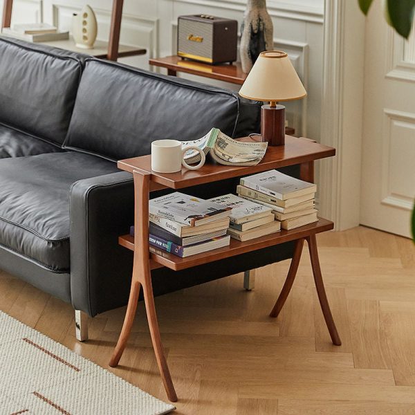 Contemporary Retro Rectangular Y-Shape Frame Solid Wood Iron Side Table 2-Tier For Living Room - Image 26