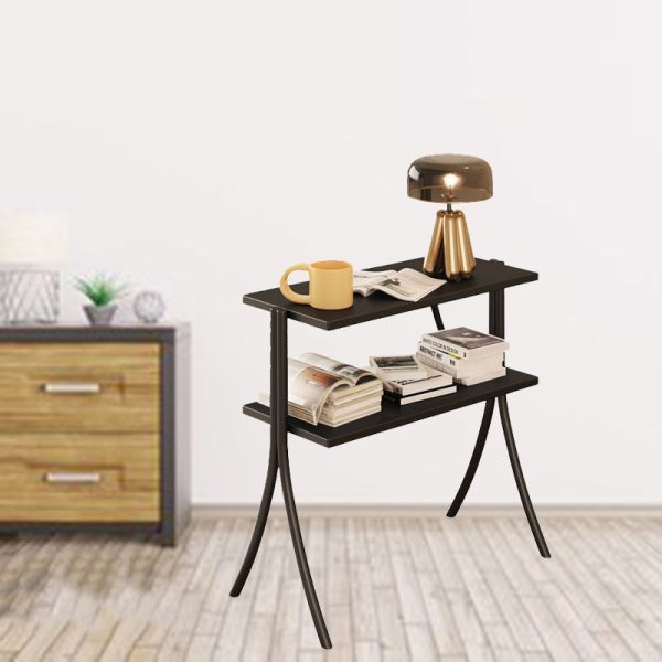 Contemporary Retro Rectangular Y-Shape Frame Solid Wood Iron Side Table 2-Tier For Living Room - Image 17