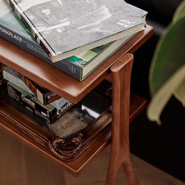 Contemporary Retro Rectangular Y-Shape Frame Solid Wood Iron Side Table 2-Tier For Living Room - Image 10