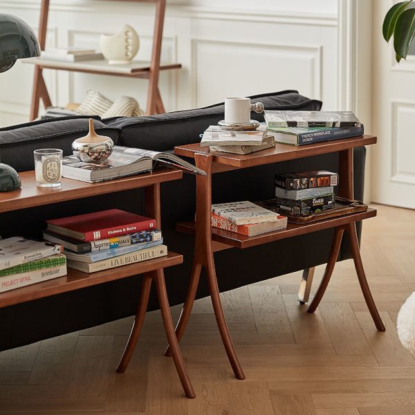 Contemporary Retro Rectangular Y-Shape Frame Solid Wood Iron Side Table 2-Tier For Living Room - Image 20