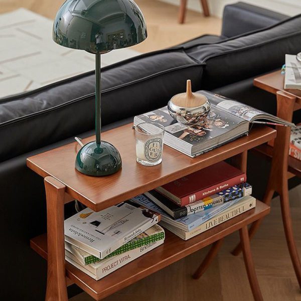 Contemporary Retro Rectangular Y-Shape Frame Solid Wood Iron Side Table 2-Tier For Living Room - Image 11