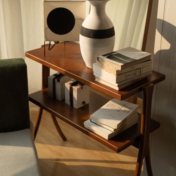 Contemporary Retro Rectangular Y-Shape Frame Solid Wood Iron Side Table 2-Tier For Living Room - Image 23