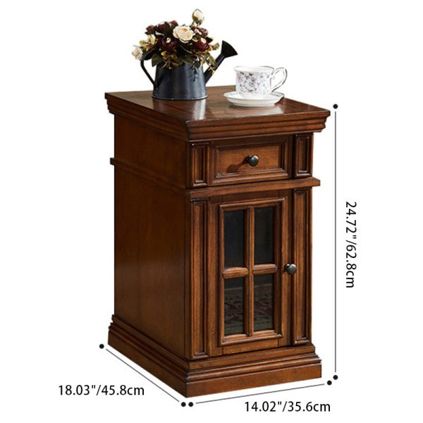 Contemporary Retro Rectangular Rubber Wood Fiberboard Metal Side Table 1-Drawer Cabinet For Bedroom - Image 6