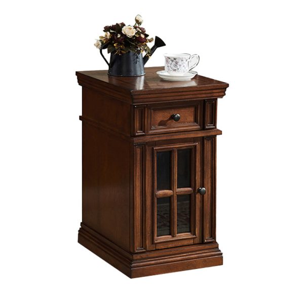 Contemporary Retro Rectangular Rubber Wood Fiberboard Metal Side Table 1-Drawer Cabinet For Bedroom - Image 22