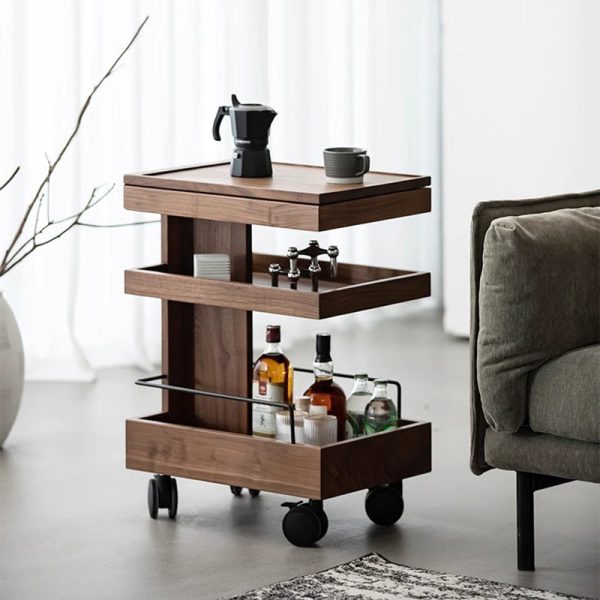 Modern Minimalist Rectangular Walnut Steel ABS Side Table 3-Tier Movable For Living Room - Image 2