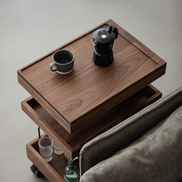 Modern Minimalist Rectangular Walnut Steel ABS Side Table 3-Tier Movable For Living Room - Image 10