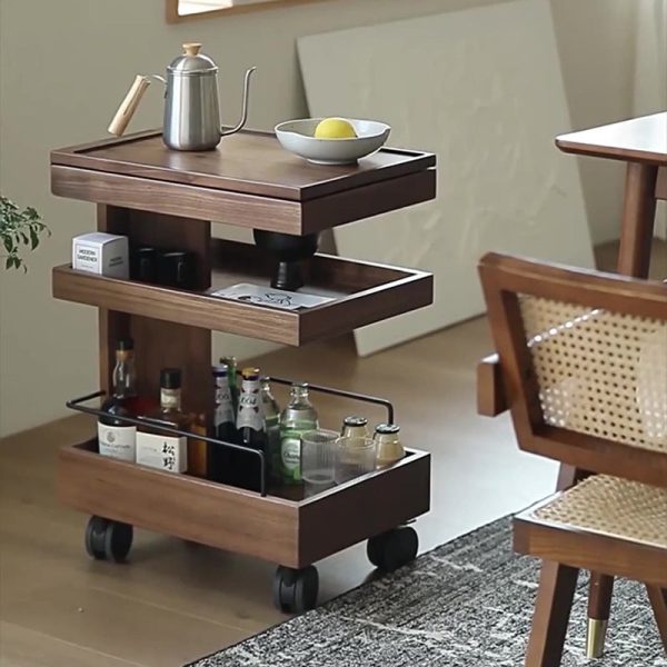 Modern Minimalist Rectangular Walnut Steel ABS Side Table 3-Tier Movable For Living Room - Image 5