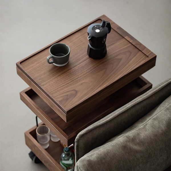 Modern Minimalist Rectangular Walnut Steel ABS Side Table 3-Tier Movable For Living Room - Image 9