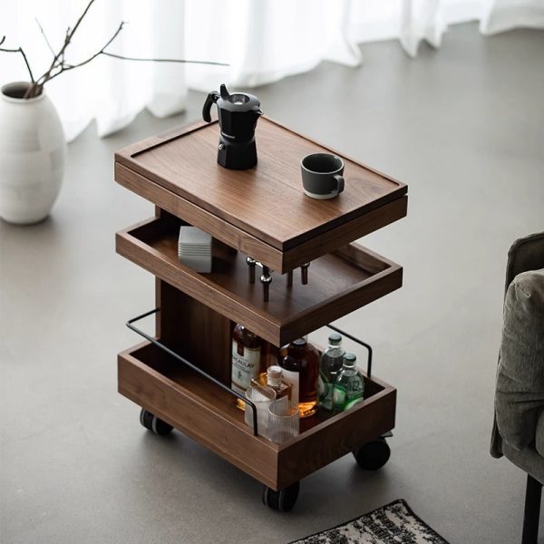 Modern Minimalist Rectangular Walnut Steel ABS Side Table 3-Tier Movable For Living Room - Image 3