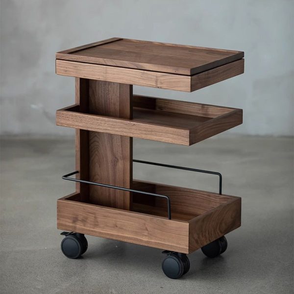 Modern Minimalist Rectangular Walnut Steel ABS Side Table 3-Tier Movable For Living Room - Image 4