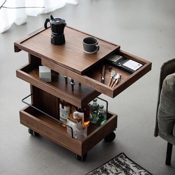 Modern Minimalist Rectangular Walnut Steel ABS Side Table 3-Tier Movable For Living Room - Image 14