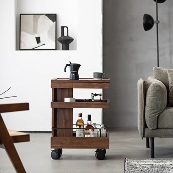 Modern Minimalist Rectangular Walnut Steel ABS Side Table 3-Tier Movable For Living Room - Image 6