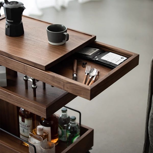 Modern Minimalist Rectangular Walnut Steel ABS Side Table 3-Tier Movable For Living Room - Image 16