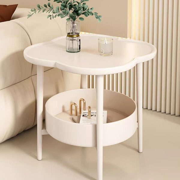 Contemporary Scandinavian Round Steel Plastic End Table 2-Tier For Living Room - Image 2