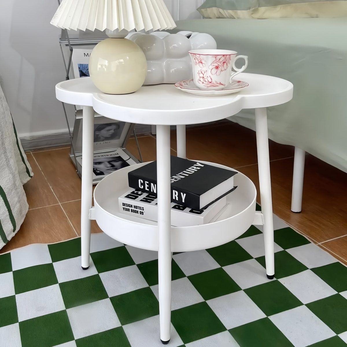 Contemporary Scandinavian Round Steel Plastic End Table 2-Tier For Living Room - Image 1