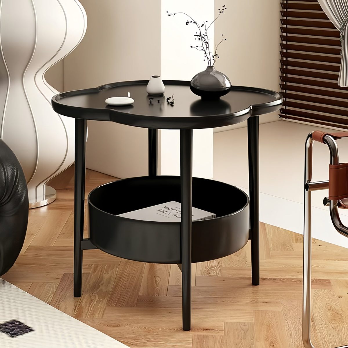 Contemporary Scandinavian Round Steel Plastic End Table 2-Tier For Living Room - Image 3