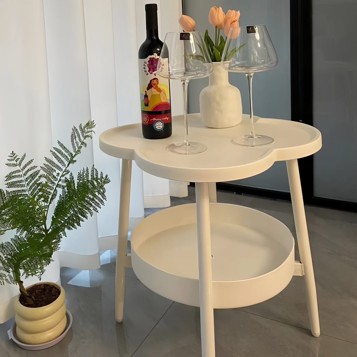 Contemporary Scandinavian Round Steel Plastic End Table 2-Tier For Living Room - Image 12