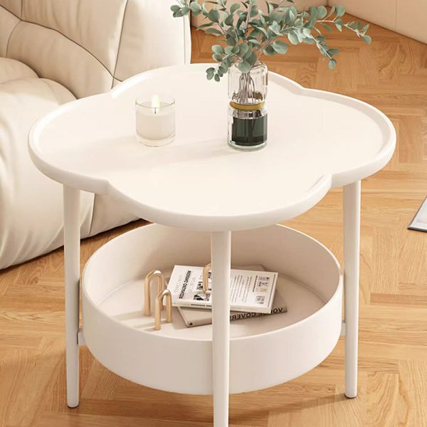 Contemporary Scandinavian Round Steel Plastic End Table 2-Tier For Living Room - Image 14
