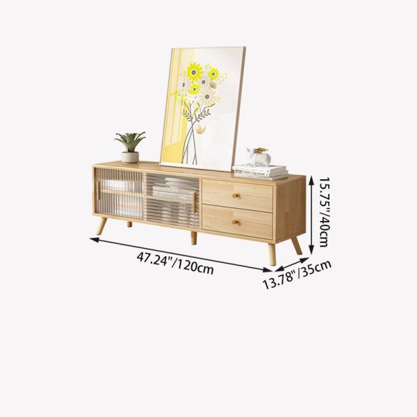 Modern Minimalist Rectangle Solid Wood Glass TV Stand 2-Drawer For Living Room - Image 4