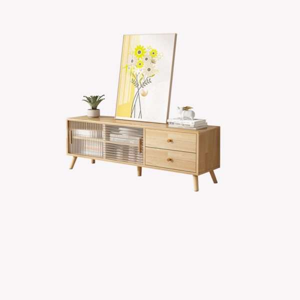 Modern Minimalist Rectangle Solid Wood Glass TV Stand 2-Drawer For Living Room - Image 17
