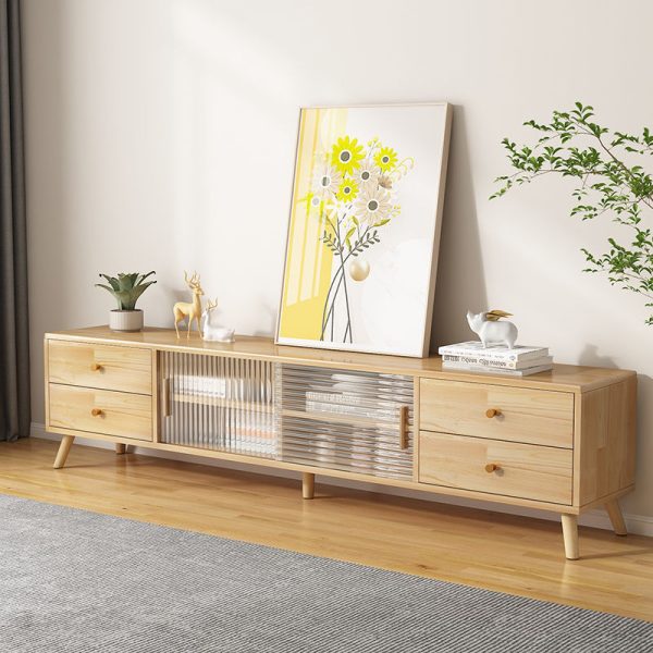 Modern Minimalist Rectangle Solid Wood Glass TV Stand 2-Drawer For Living Room - Image 12