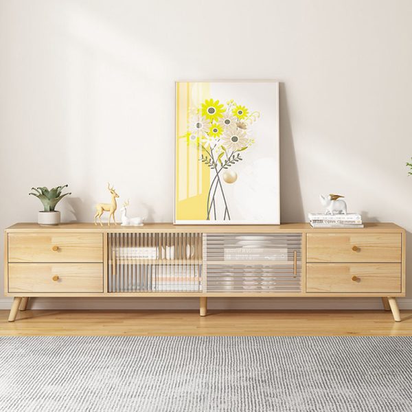 Modern Minimalist Rectangle Solid Wood Glass TV Stand 2-Drawer For Living Room - Image 14