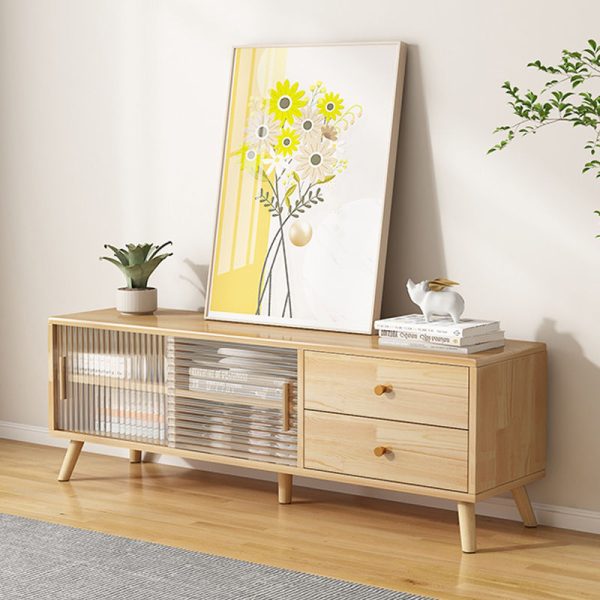 Modern Minimalist Rectangle Solid Wood Glass TV Stand 2-Drawer For Living Room - Image 15