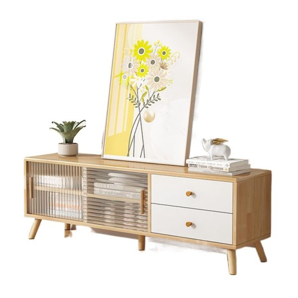 Modern Minimalist Rectangle Solid Wood Glass TV Stand 2-Drawer For Living Room - Image 16