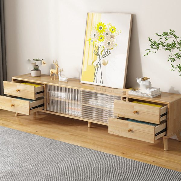 Modern Minimalist Rectangle Solid Wood Glass TV Stand 2-Drawer For Living Room - Image 10