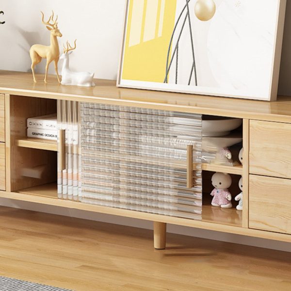 Modern Minimalist Rectangle Solid Wood Glass TV Stand 2-Drawer For Living Room - Image 9