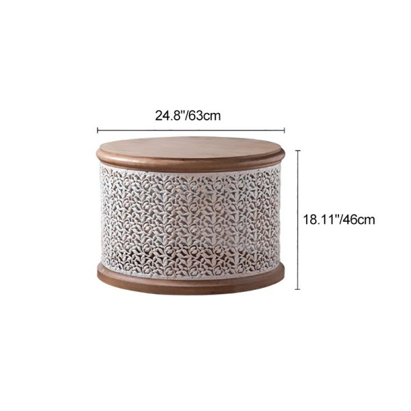 Traditional French Pattern Mesh Cylinder Pine Iron Side Table 1 - Tier For Living Room - Image 5