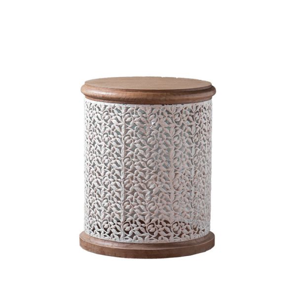 Traditional French Pattern Mesh Cylinder Pine Iron Side Table 1 - Tier For Living Room - Image 21